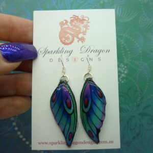 Butterfly Wing Earrings Blue & Purple - Fairy Jewellery, Fun Gift for her Fairy Wing Earrings - Sparkly - Resin with Glitter Finish