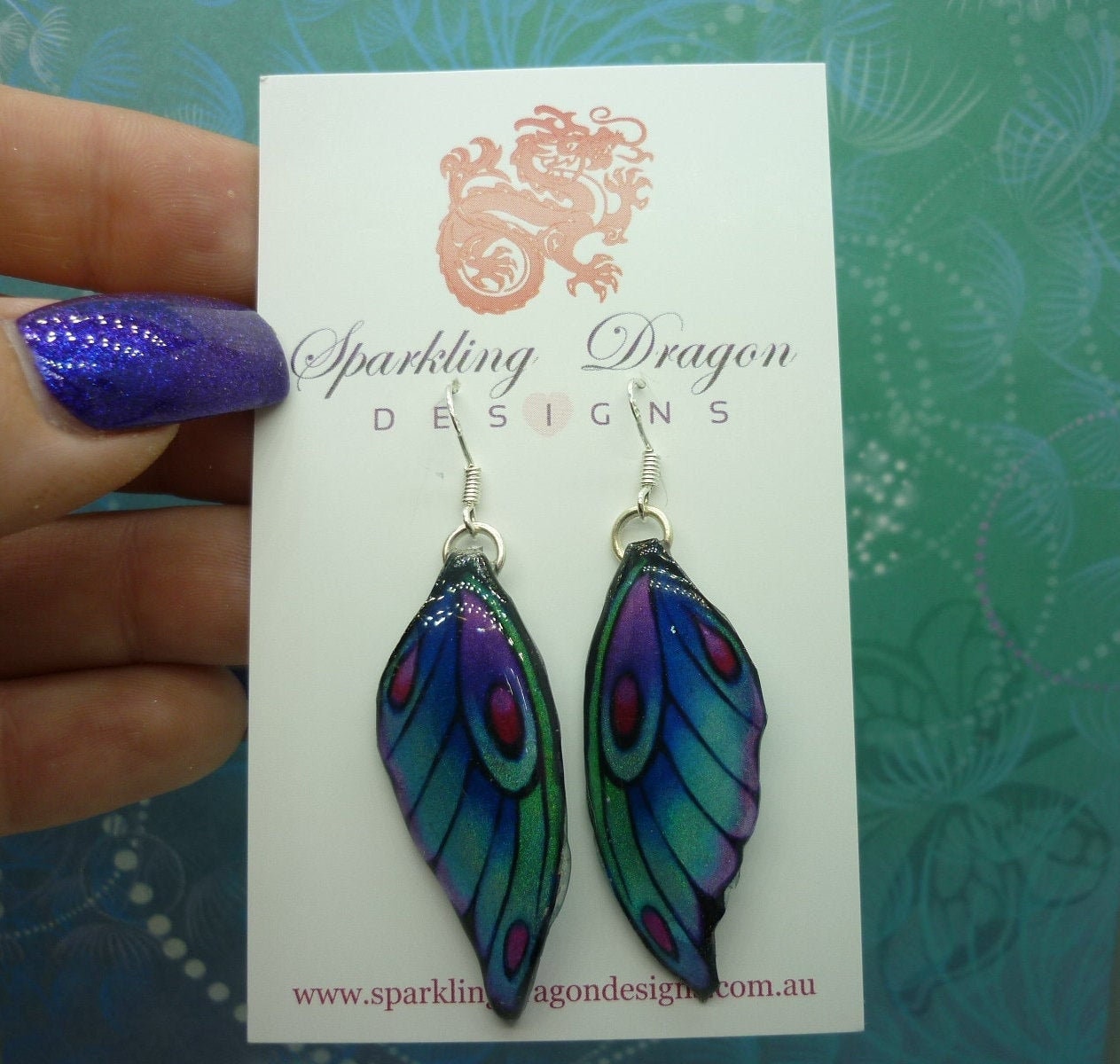 Butterfly Wing Earrings Blue & Purple - Fairy Jewellery, Fun Gift for her Fairy Wing Earrings - Sparkly - Resin with Glitter Finish