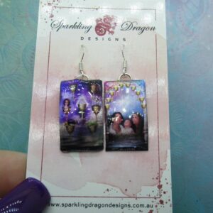 Tarot Card Earrings - New Age Boho gift - Purple  in Resin with Glitter Finish