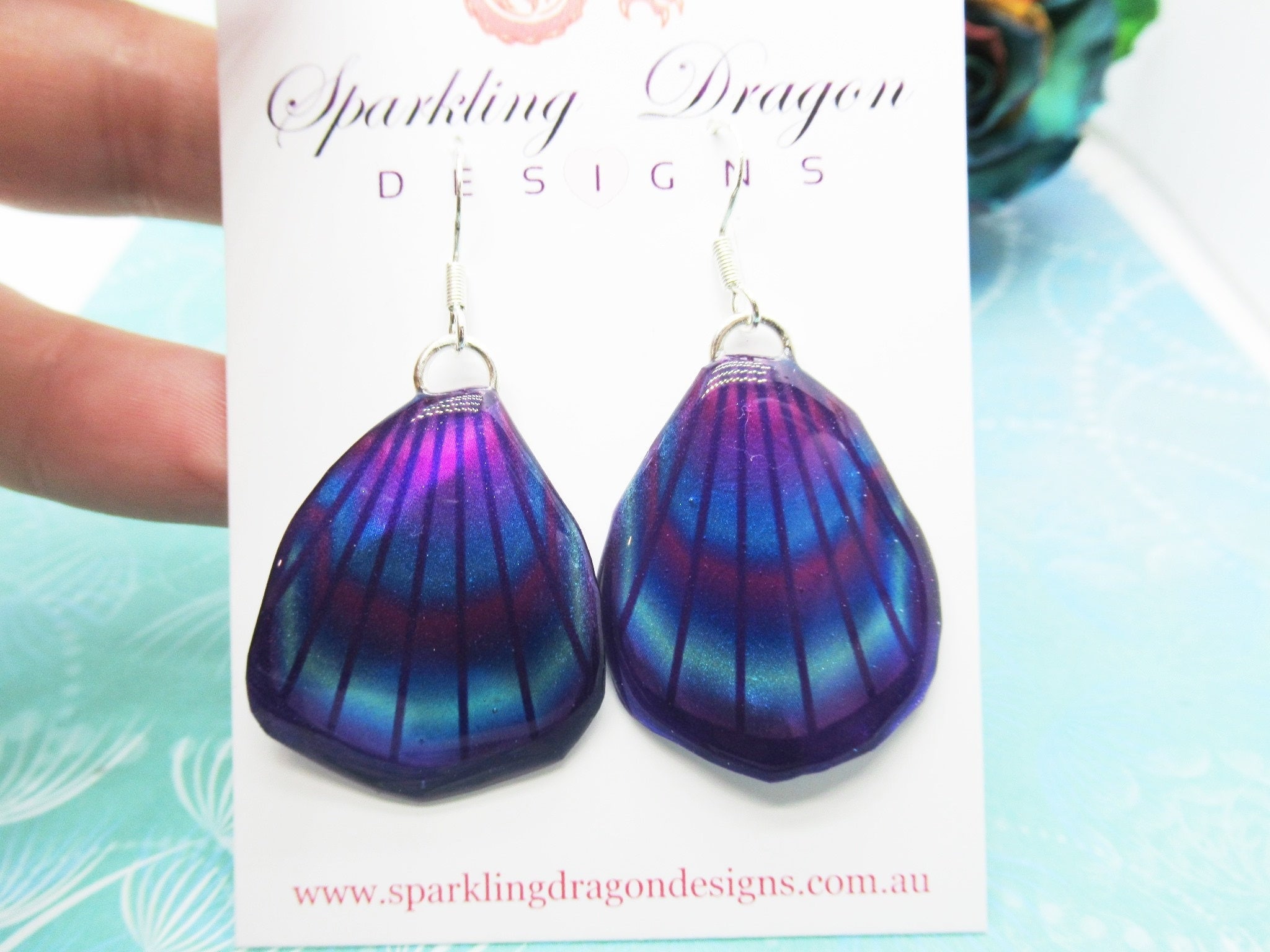 Butterfly Wing Earrings Purple & Rainbow- Fairy Jewellery, Fun Gift for her Fairy Wing Earrings - Sparkly - Resin with Glitter Finish - Image 2