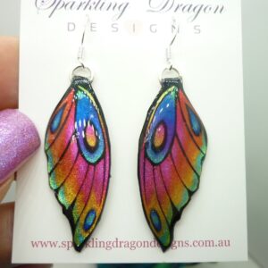 Butterfly Wing Earrings Rainbow - Fairy Jewellery, Fun Gift for her Fairy Wing Earrings - Sparkly - Resin with Glitter Finish