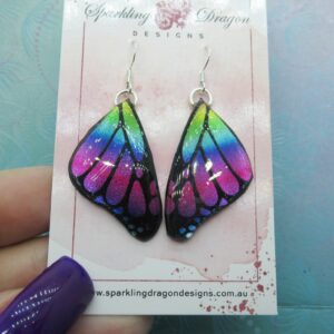 Butterfly Earrings Pink and Blue, Yellow Green - Fairy Jewellery, Fun Gift for her Statement Present Sparkly - Resin with Glitter Finish