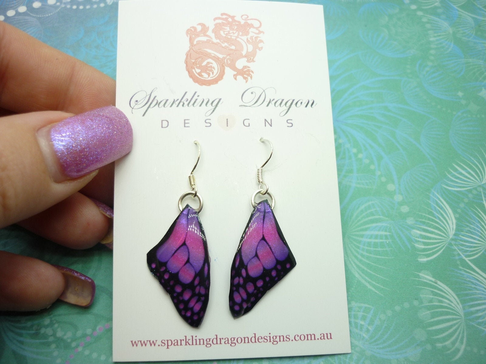 Butterfly Wing Earrings Pink & Purple Fairy Jewellery Sparkly Resin with Glitter Finish Gift for Her, Handmade Statement Fairy Wing Earrings - Image 3
