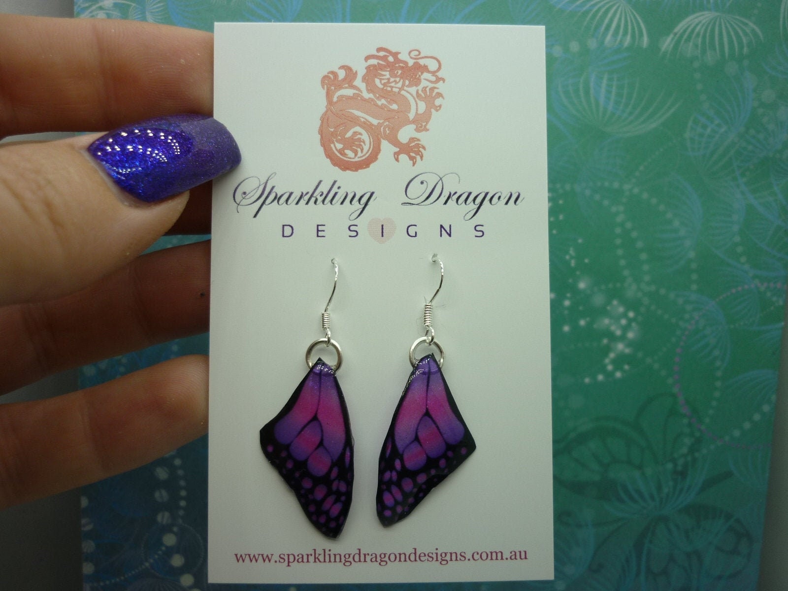 Butterfly Wing Earrings Pink & Purple Fairy Jewellery Sparkly Resin with Glitter Finish Gift for Her, Handmade Statement Fairy Wing Earrings - Image 2