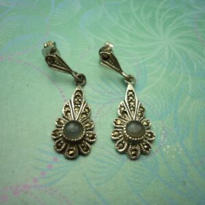Vintage Sterling Silver Earrings - Gemstone