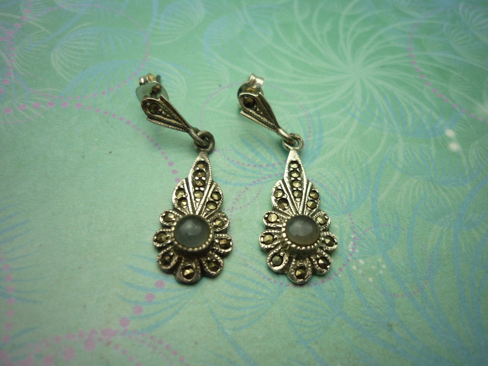 Vintage Sterling Silver Earrings - Gemstone