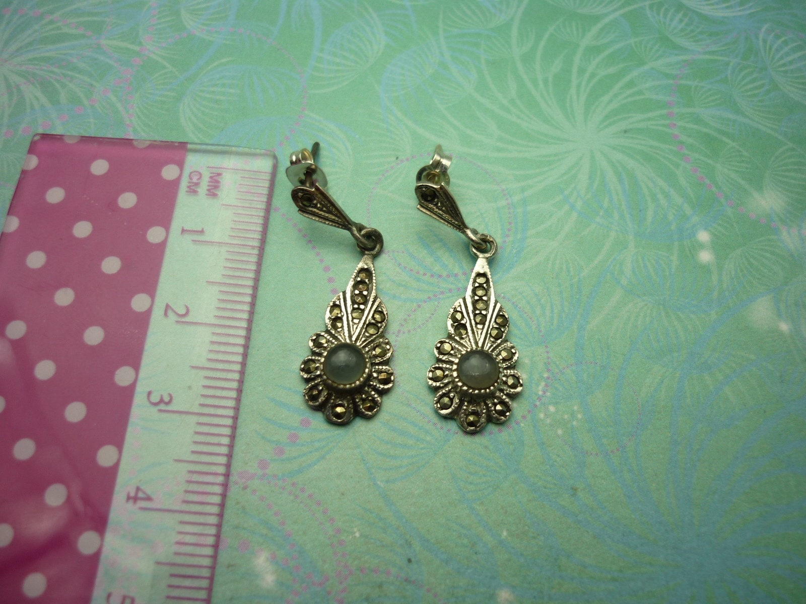 Vintage Sterling Silver Earrings - Gemstone - Image 3