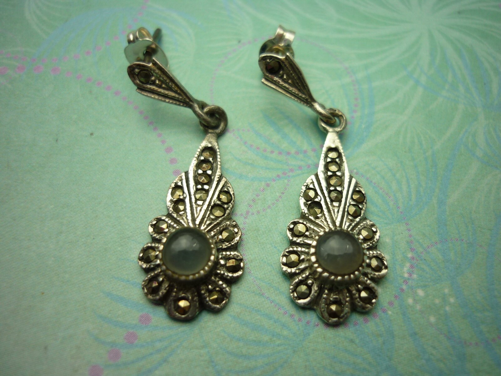 Vintage Sterling Silver Earrings - Gemstone - Image 4