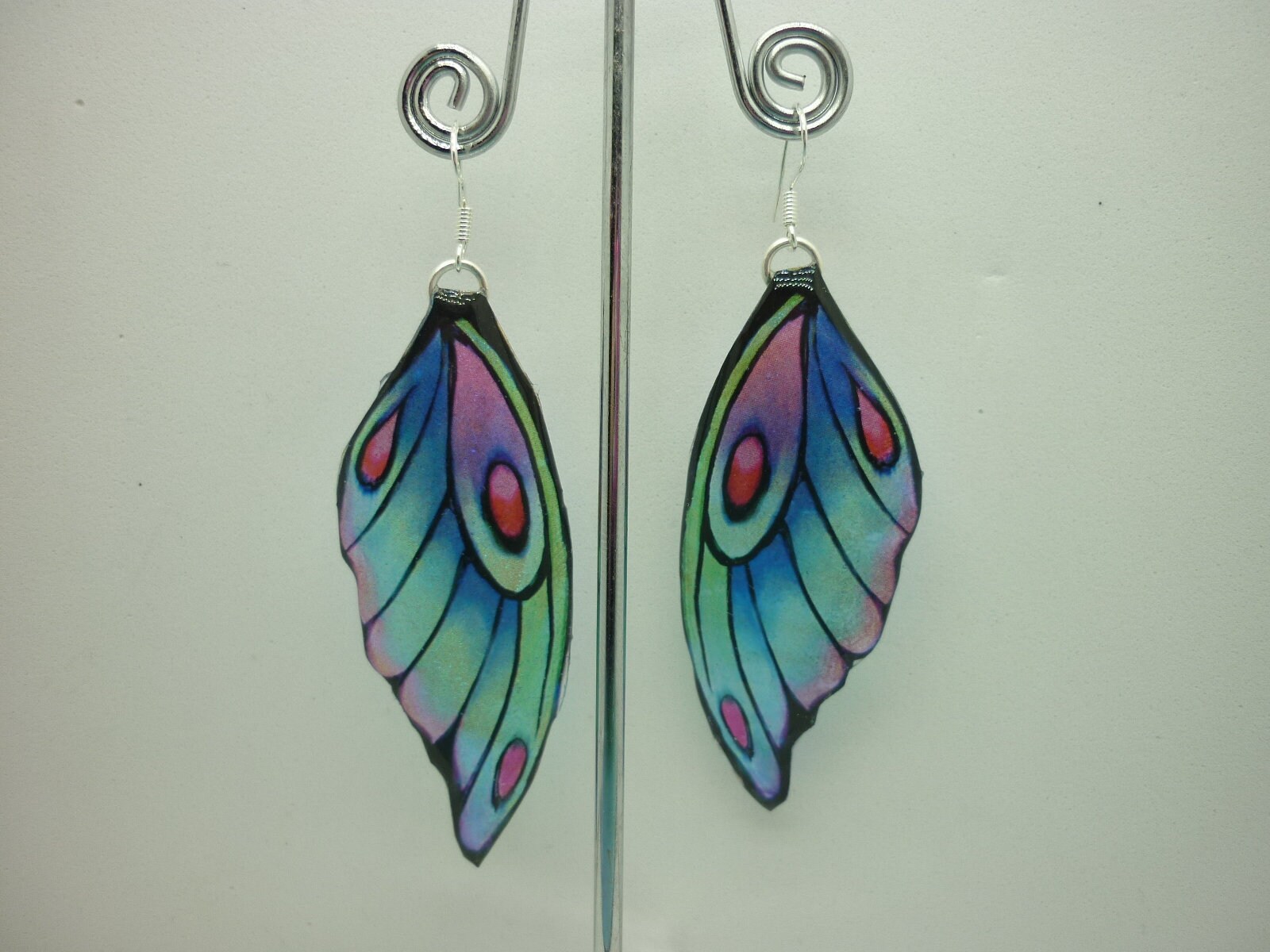 Butterfly Wing Earrings Blue & Purple - Fairy Wing Jewellery, Gift for Someone Special - Sparkly - Resin with Glitter Finish - Image 4