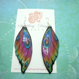 Butterfly Wing Earrings - Fairy Jewellery, Fun Gift for her Fairy Wing Earrings - Sparkly - Rainbow Resin with Glitter Finish