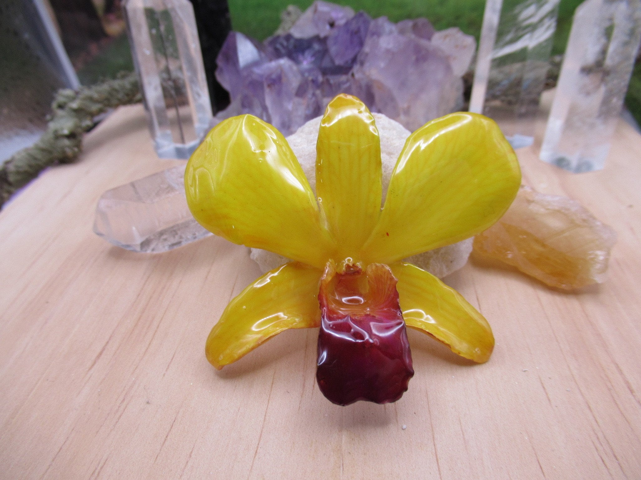 Real Orchid Flower Necklace - Bright Yellow. This is a REAL Orchid flower which has been preserved in resin making a unique necklace - Image 6