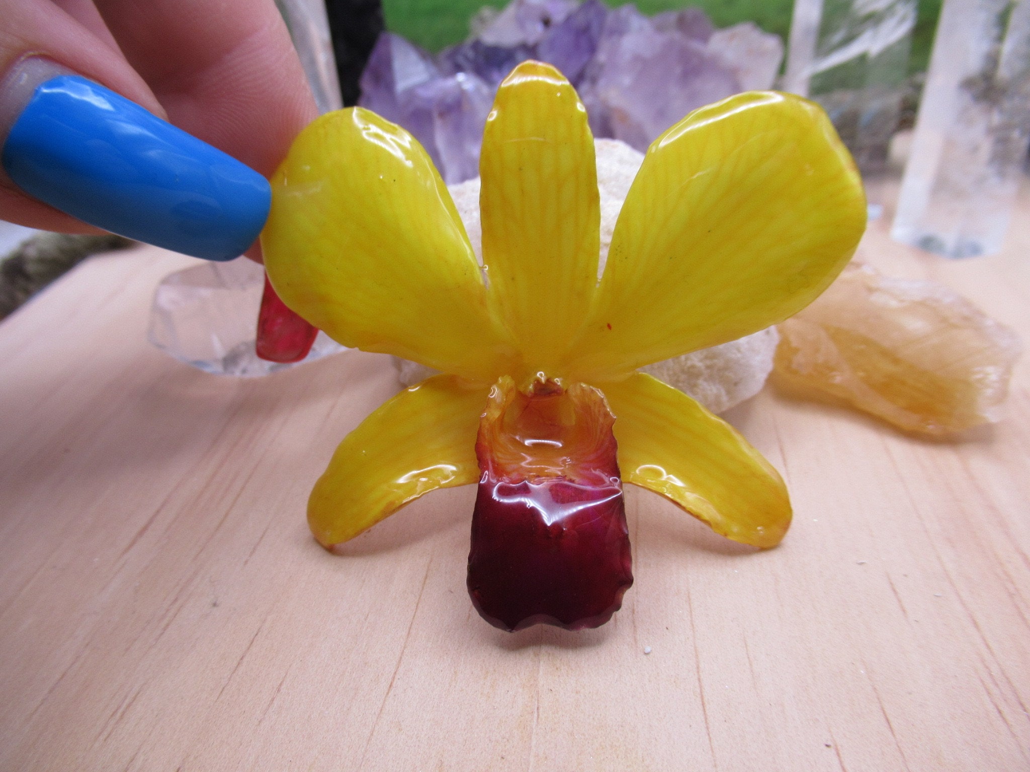 Real Orchid Flower Necklace - Bright Yellow. This is a REAL Orchid flower which has been preserved in resin making a unique necklace - Image 7