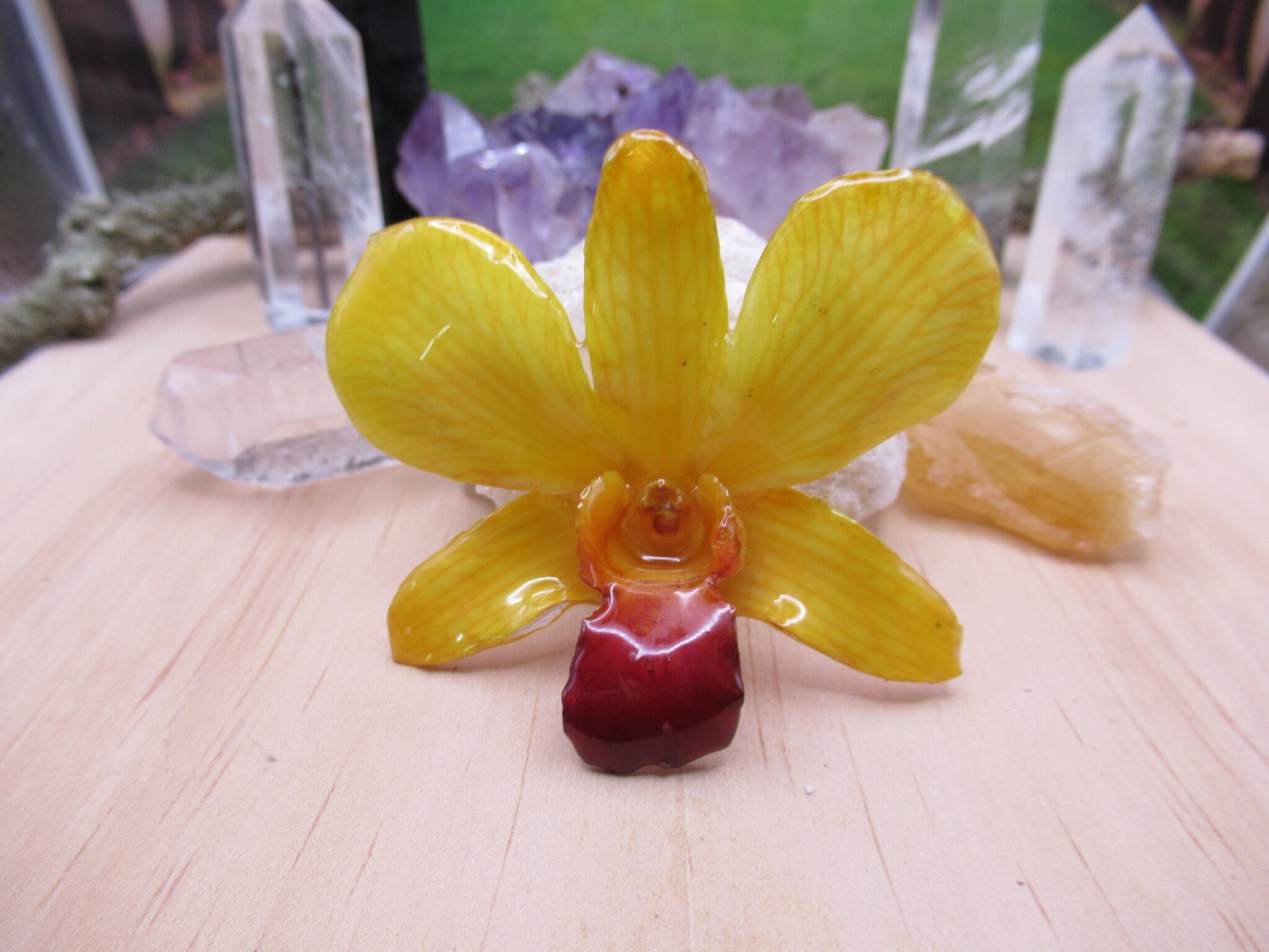 Real Orchid Flower Necklace - Bright Yellow. This is a REAL Orchid flower which has been preserved in resin making a unique necklace - Image 9