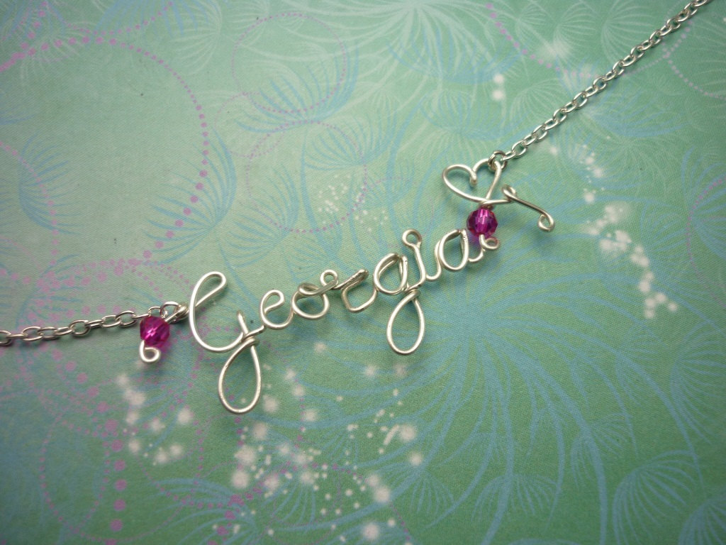 Handmade Personalised Wire Name Necklace - Birthstones - Non-Tarnish Silver & Crystal Beads - Bridesmaids Gifts - Image 2