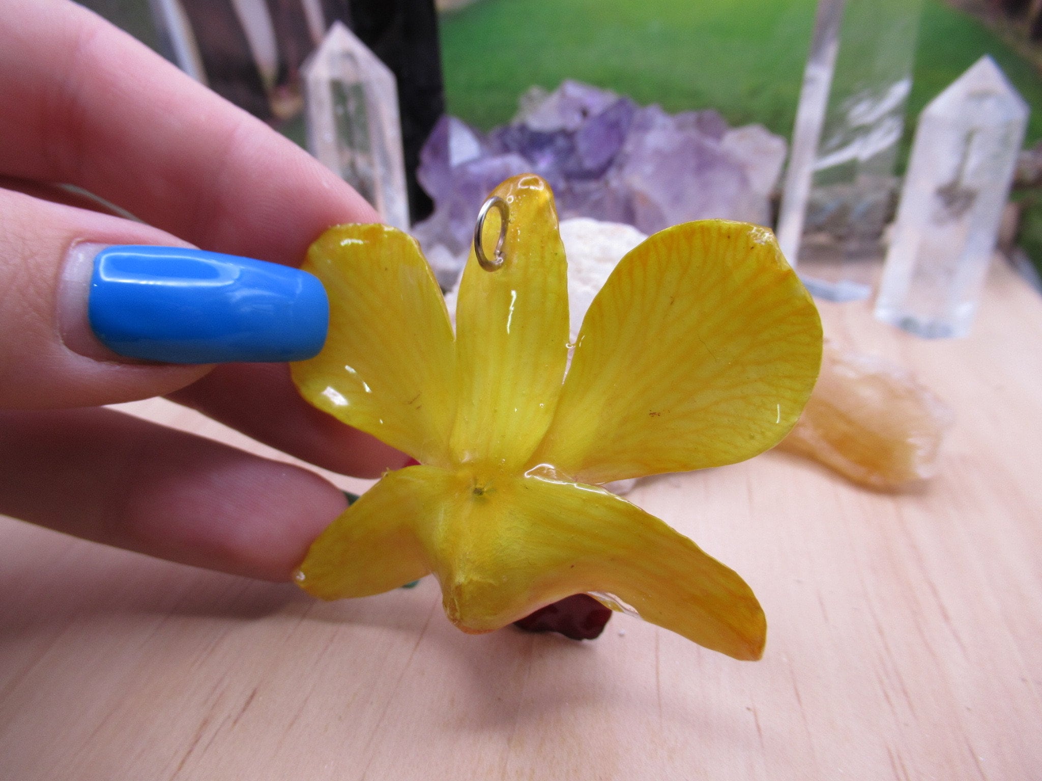 Real Orchid Flower Necklace - Bright Yellow. This is a REAL Orchid flower which has been preserved in resin making a unique necklace - Image 10