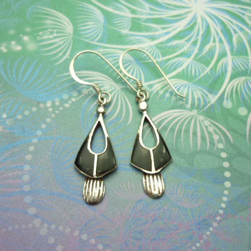 Vintage Sterling Silver Earrings - Black Onyx - Elegant Art Deco Style