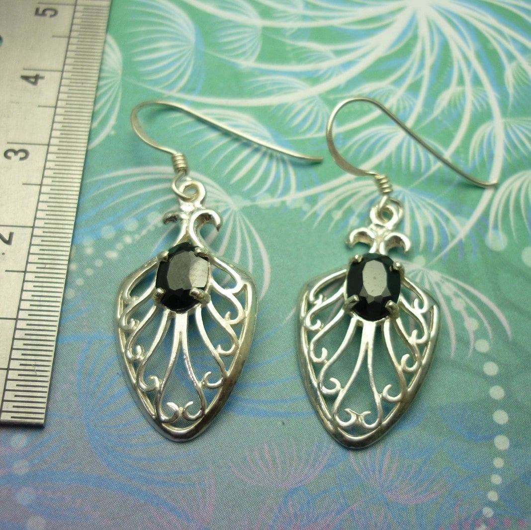 Sterling Silver Earrings with Black Onyx | Vintage 925 Jewellery | Elegant Gift for Her | Light Weight, Hallmarked - Image 2