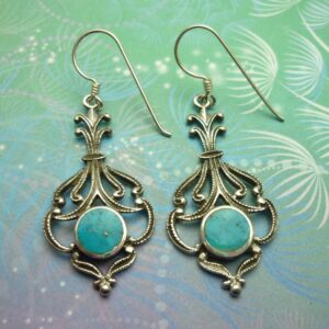 Elegant Turquoise Blue Vintage Earrings - Sterling Silver - Long Sheppard Hook Dangle