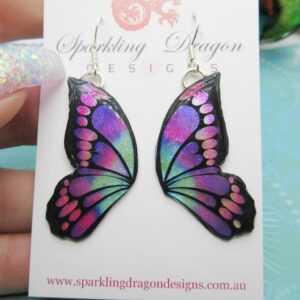 Butterfly Double Wing Earrings Purple & Pink - Fairy Jewellery, Fun Gift for her Fairy Wing Earrings - Sparkly - Resin with Glitter Finish