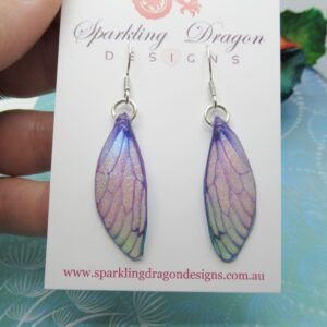 Butterfly Earrings Pale Purple Blue Sparkle - Fairy Jewellery, Fun Gift for her Statement Present Sparkly Boho Resin with Glitter Finish