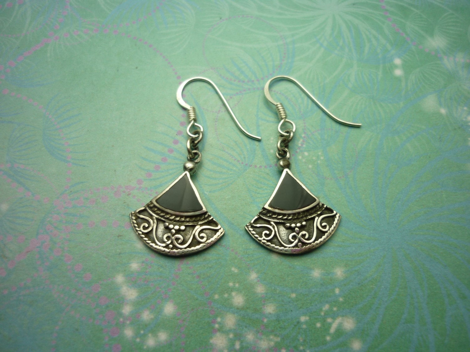 Vintage Sterling Silver Earrings - Black Onyx - 925 Hallmarked - Style 26