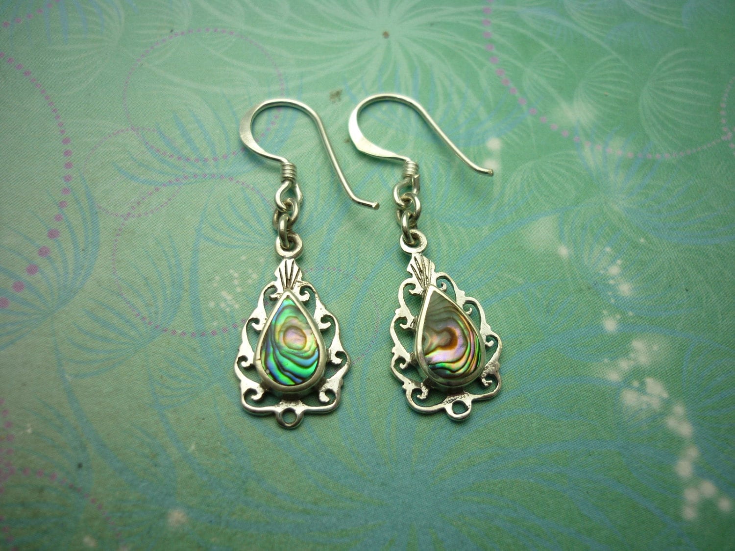Natural Shell Vintage Sterling Silver Earrings - Abalone Paua Shell - 925 Hallmarked