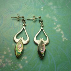Vintage Sterling Silver Earrings - Abalone Paua Shell - 925 Hallmarked - Scroll
