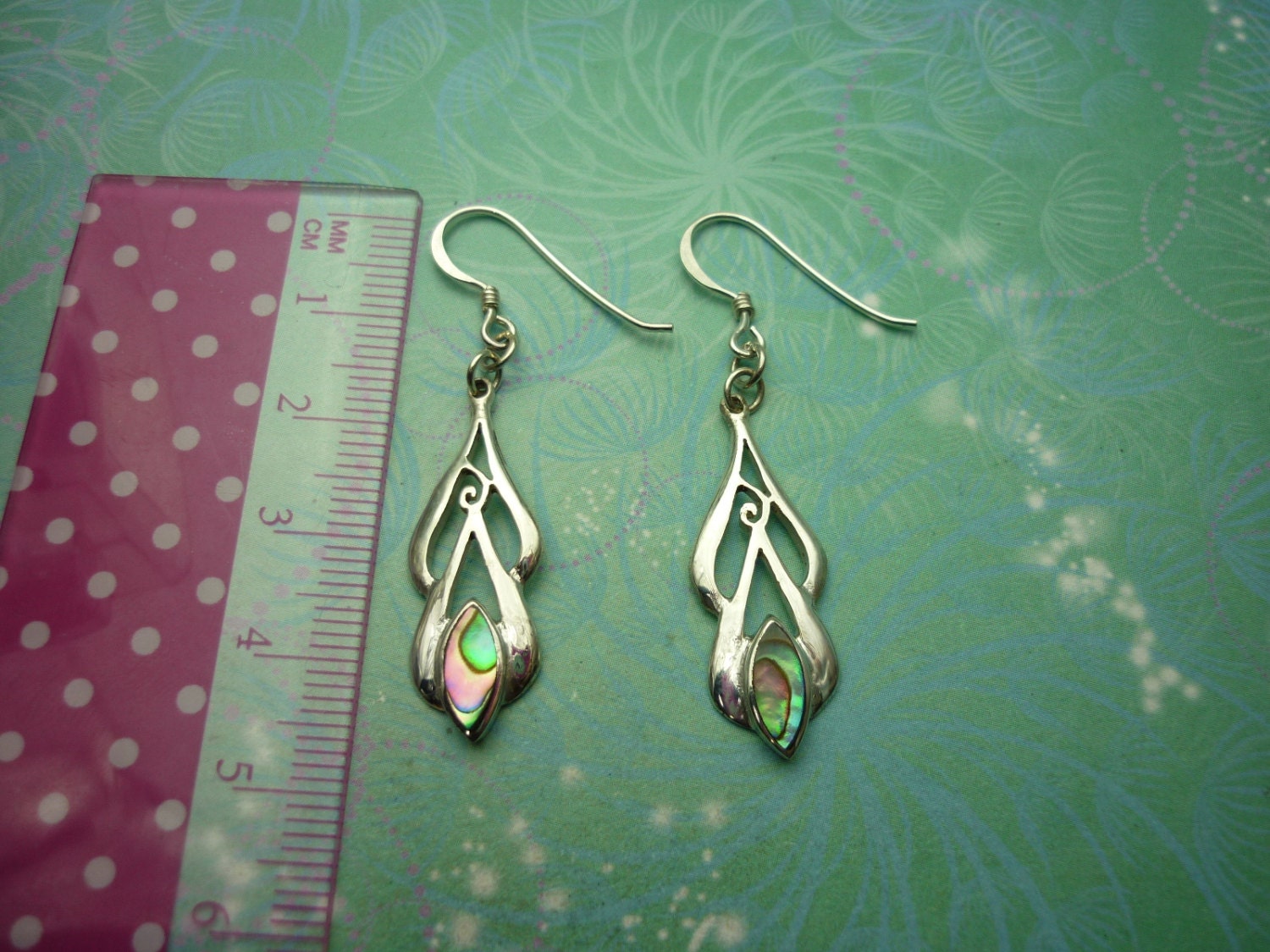 Vintage Sterling Silver Earrings - Abalone Paua Shell - 925 Hallmarked - Style 3 - Image 2