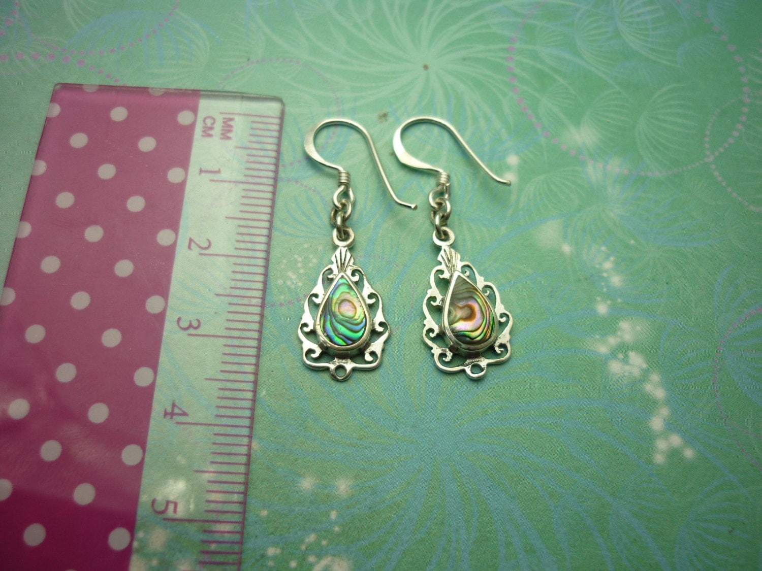 Natural Shell Vintage Sterling Silver Earrings - Abalone Paua Shell - 925 Hallmarked - Image 2