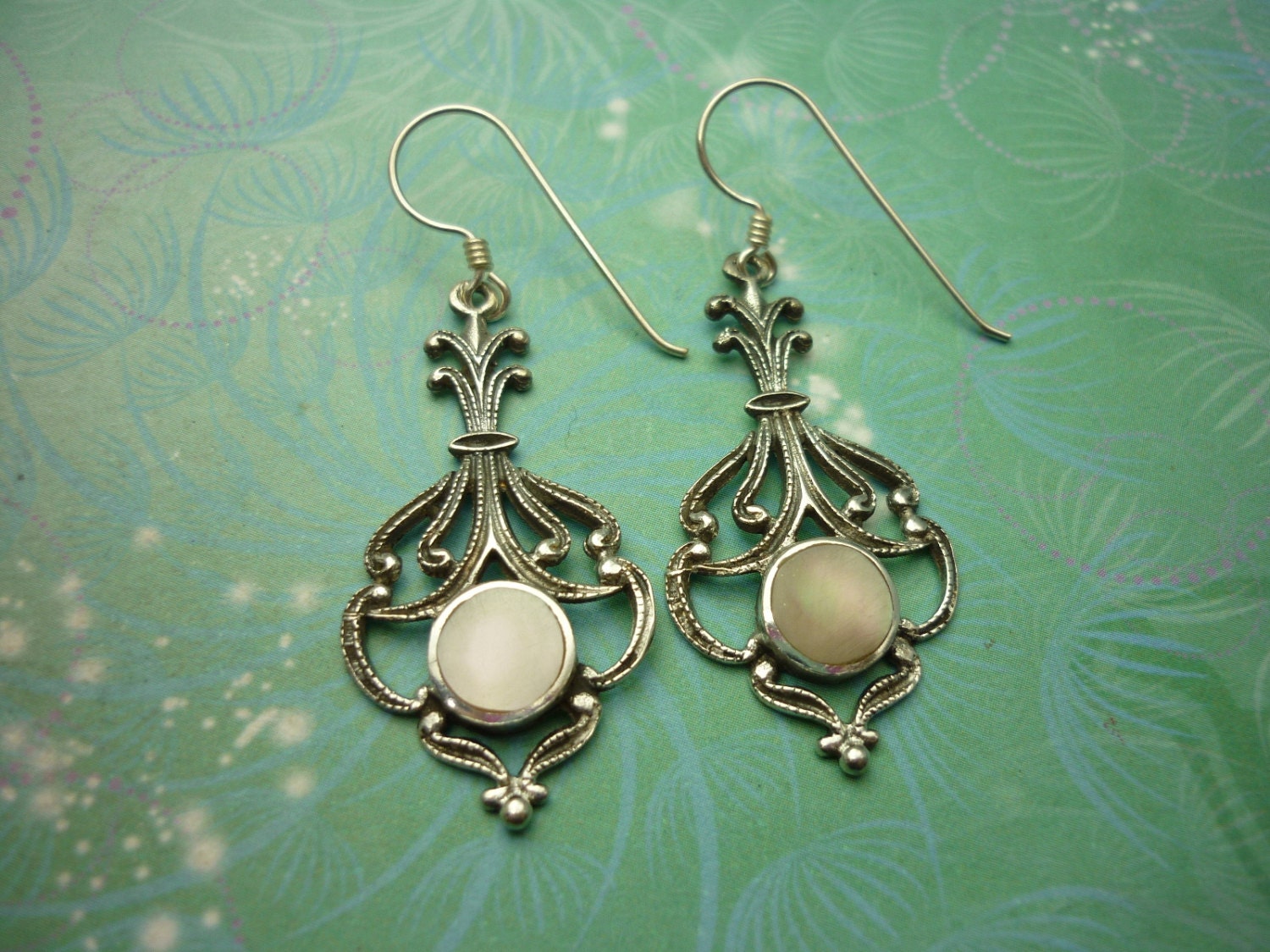 Vintage Sterling Silver Earrings - Pink Shell
