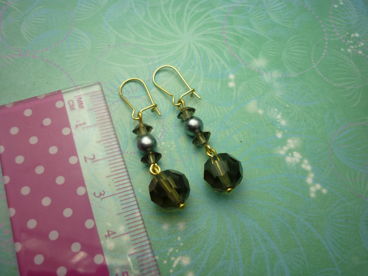 Vintage Earrings - Smokey Glass Beads - Image 2