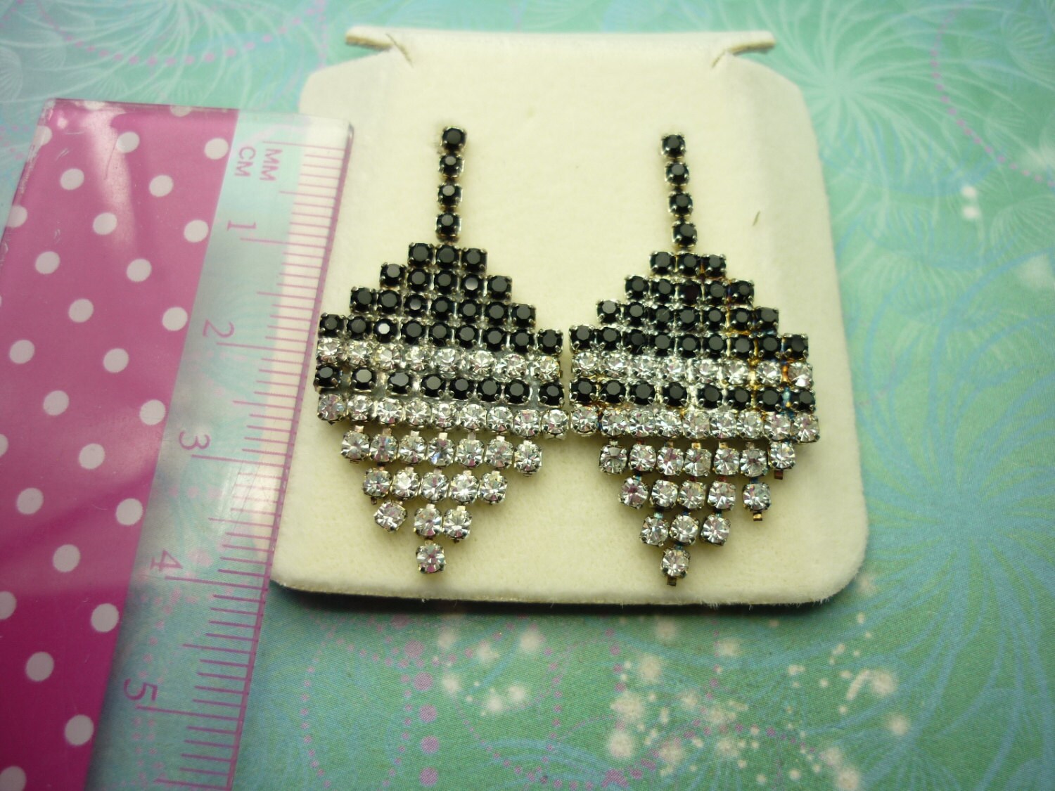 Vintage Crystal Earrings - Jet Black Crystals - Image 2
