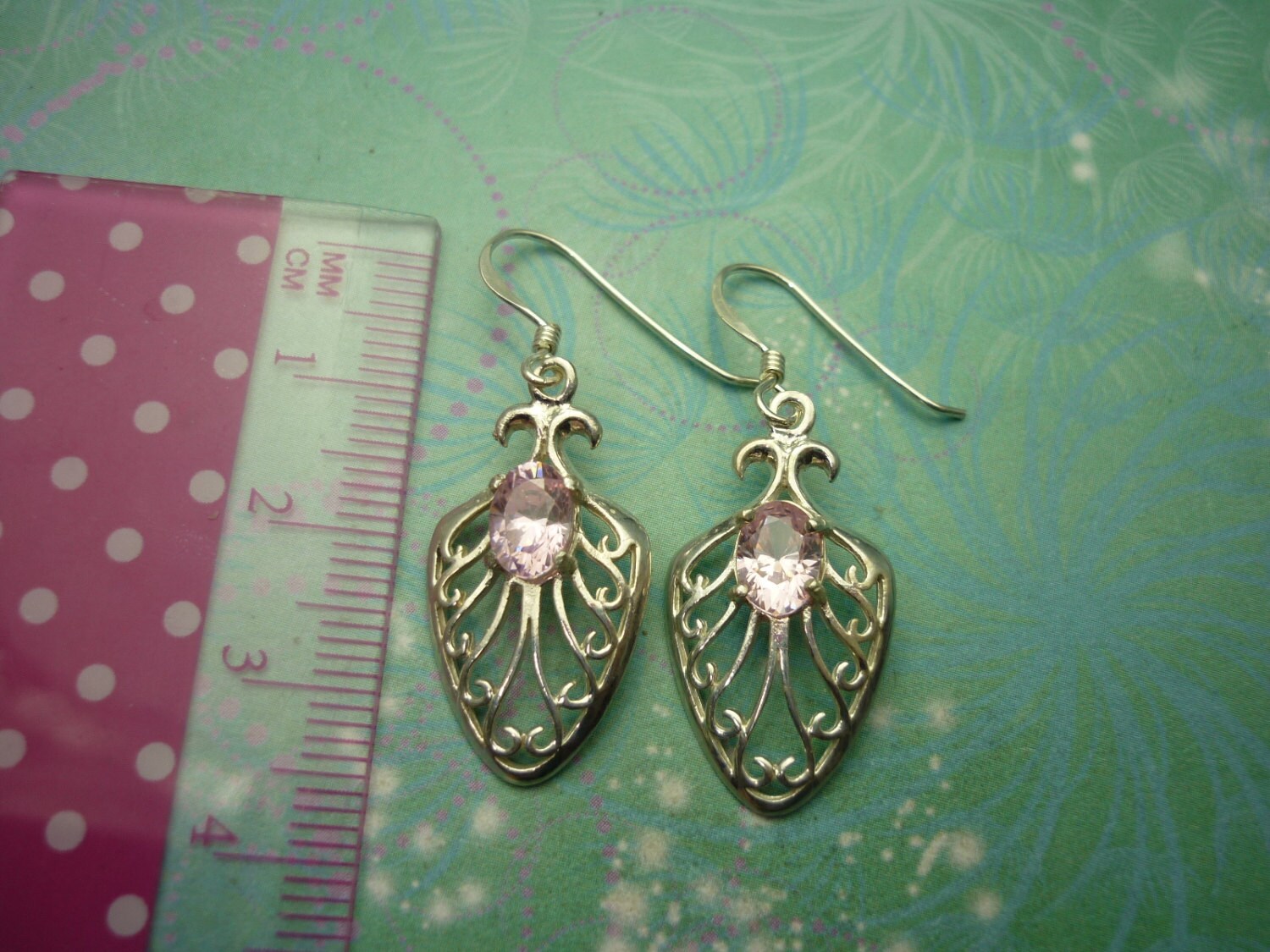 Sweet Vintage Sterling Silver Earrings - Pink Stone - Image 2