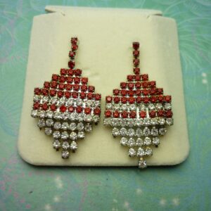 Vintage Crystal Earrings - Red Sparkling