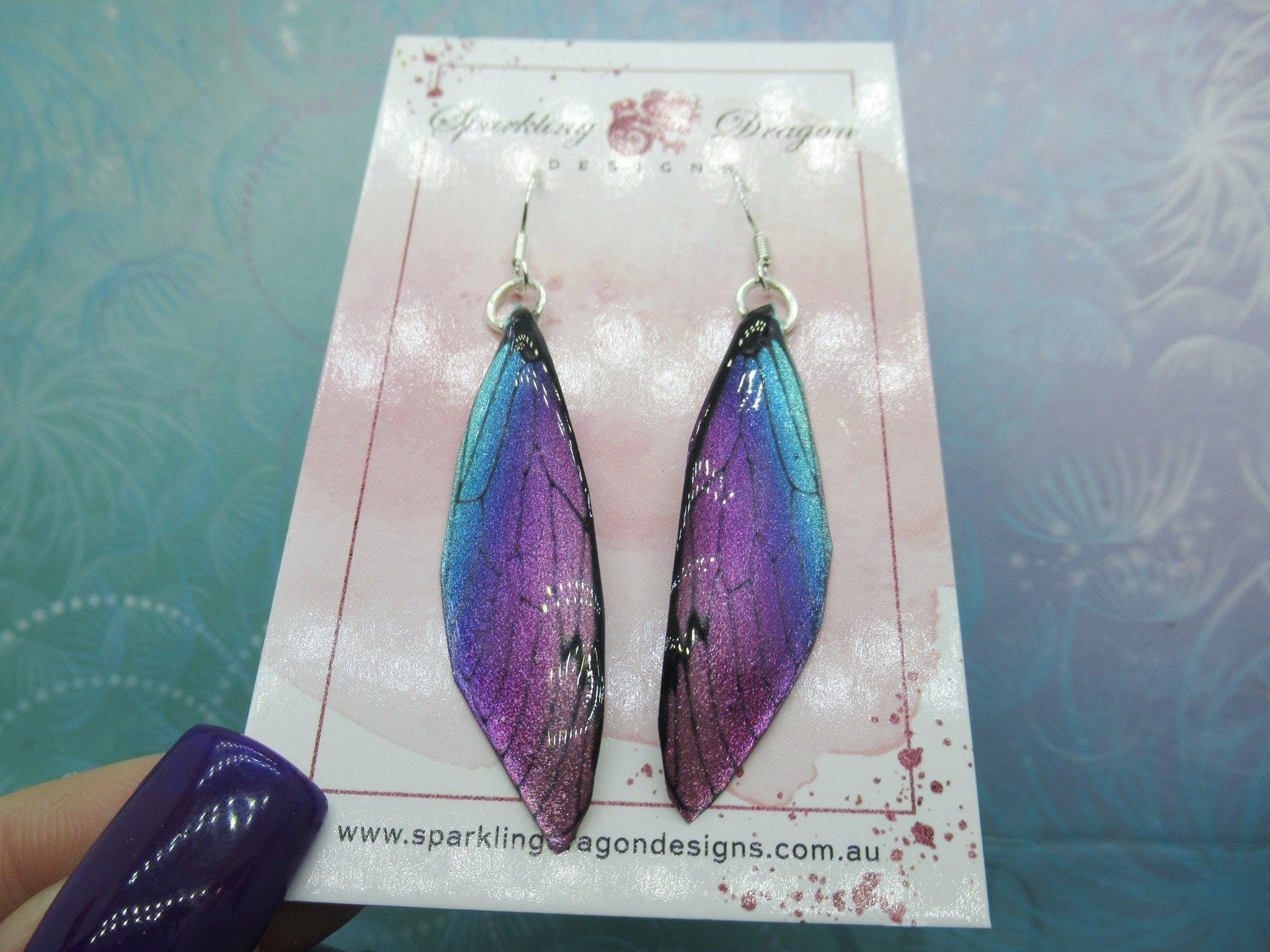 Butterfly earrings pink purple blue sparkle - fairy jewellery, fun gift for her statement present sparkly boho resin with glitter finish