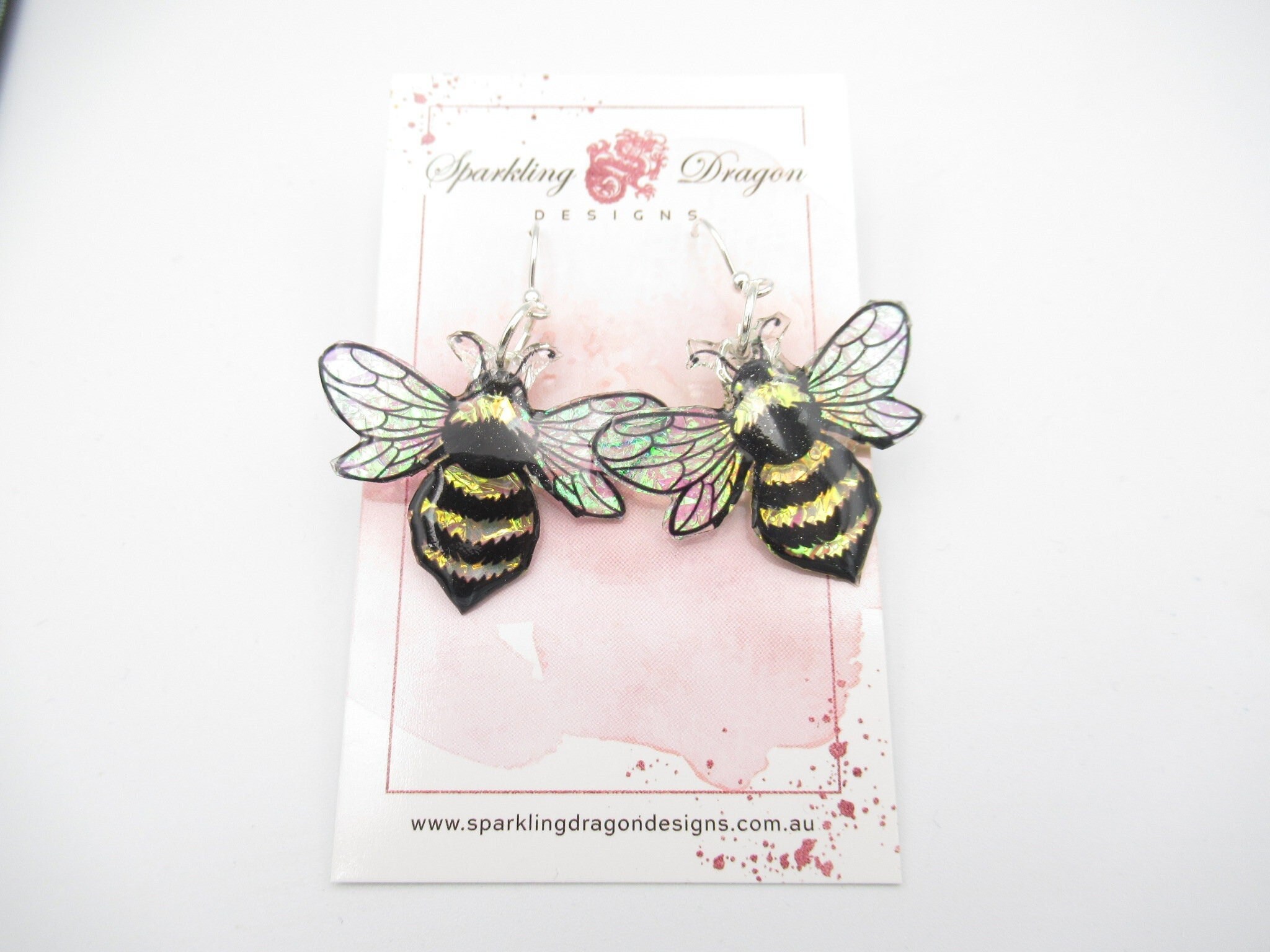 Shimmery Bee Earrings Big - Bumble Bee, Buzzy Bee, Spring Gift, Bee Lover, Iridescent Enchanting Wings Handcrafted - Image 2