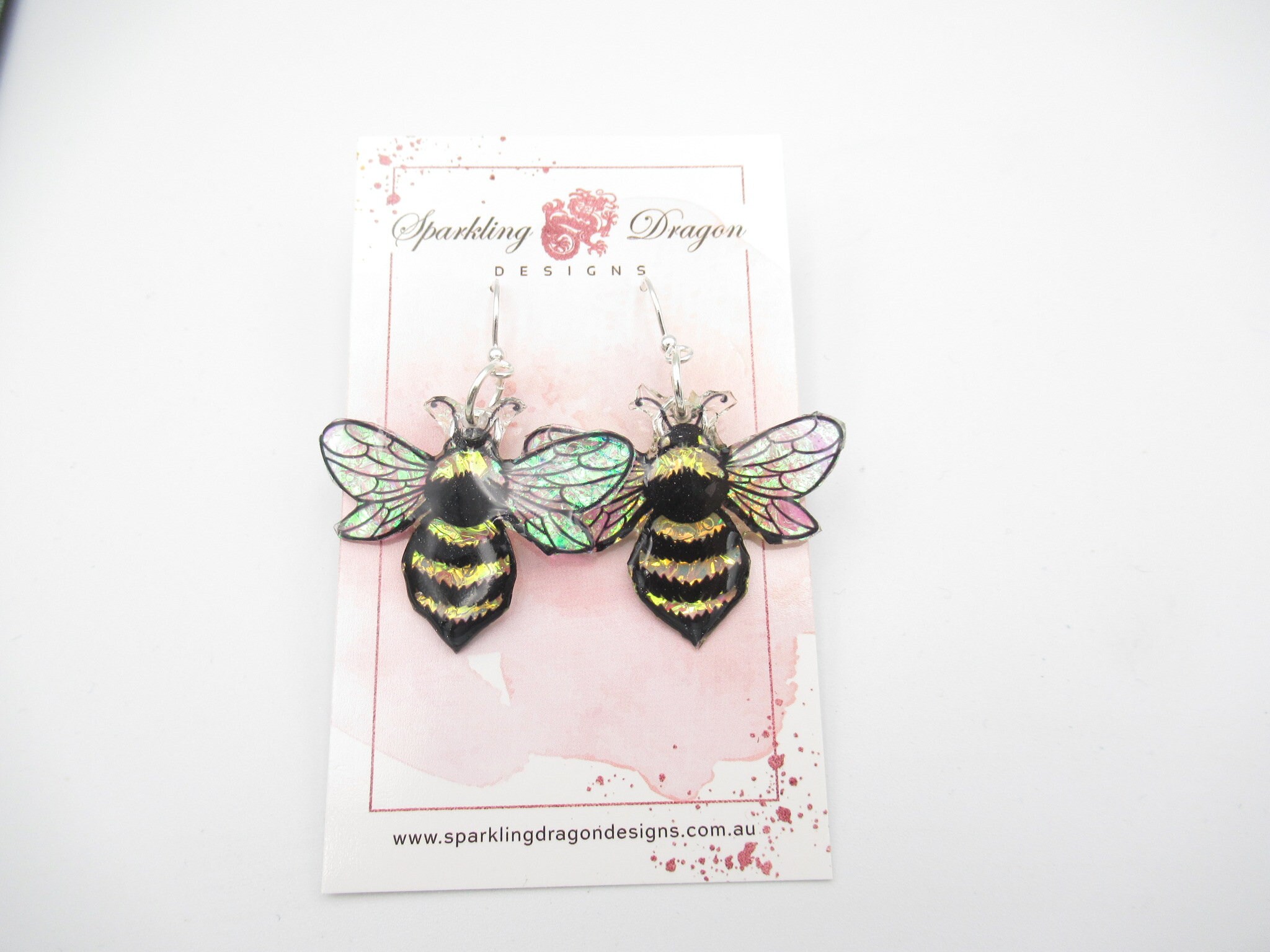 Shimmery Bee Earrings Big - Bumble Bee, Buzzy Bee, Spring Gift, Bee Lover, Iridescent Enchanting Wings Handcrafted - Image 3