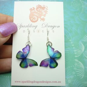 Little butterfly earrings green, blue, purple - fairy jewellery, fun gift for her fairy wing earrings - sparkly - resin with glitter finish