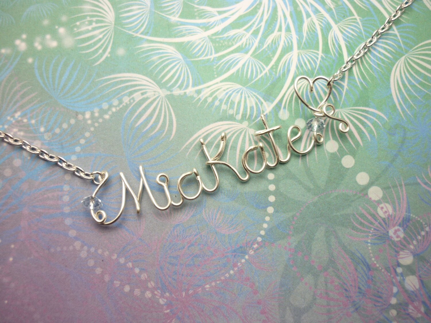 Name Necklace Non-Tarnish Silver & Crystal Beads - Image 3