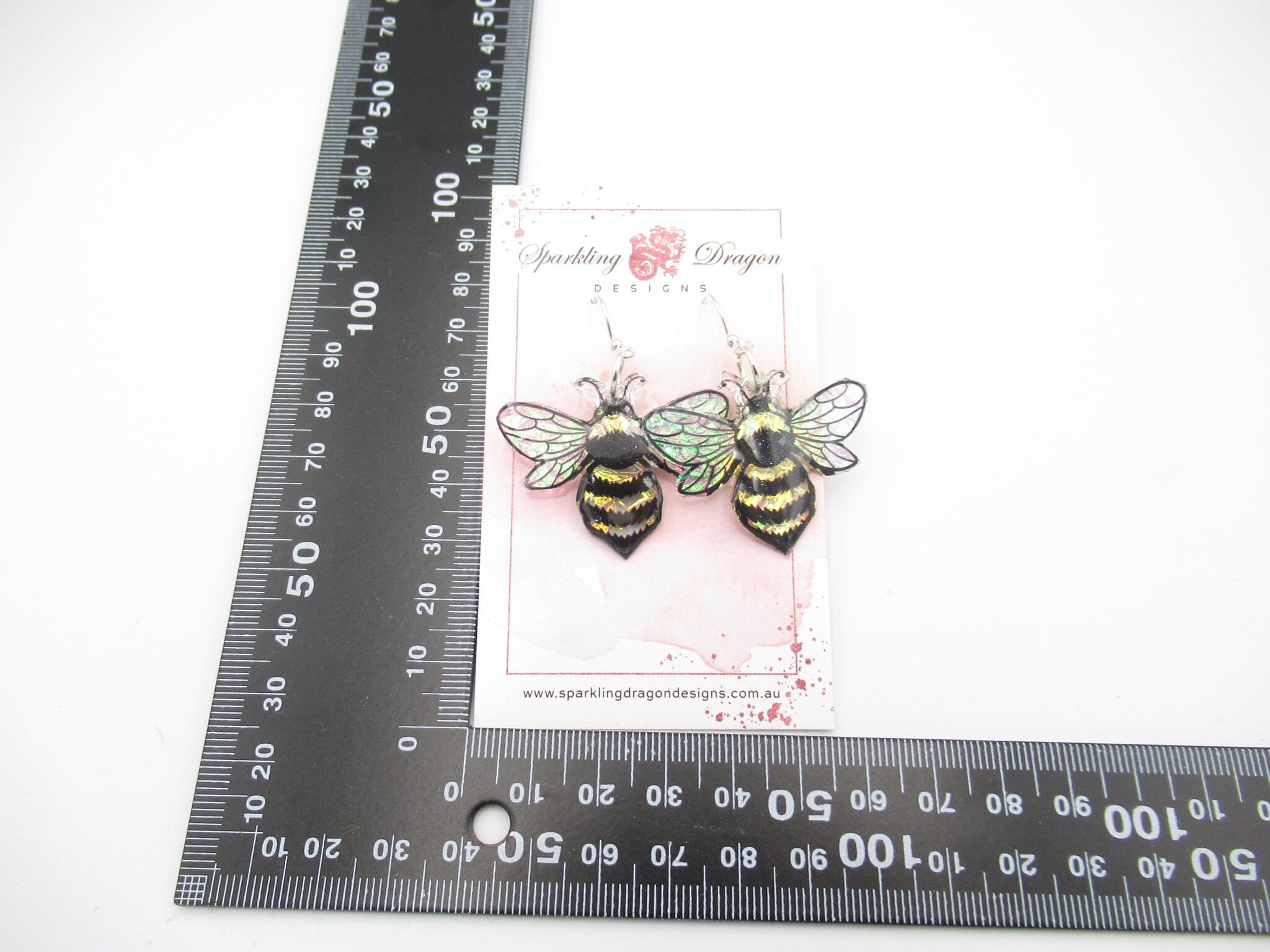 Shimmery Bee Earrings Big - Bumble Bee, Buzzy Bee, Spring Gift, Bee Lover, Iridescent Enchanting Wings Handcrafted - Image 4