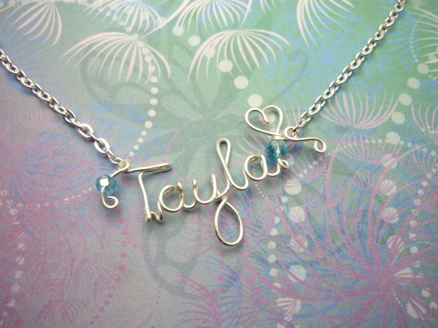 Name Necklace Non-Tarnish Silver & Crystal Beads - Image 4
