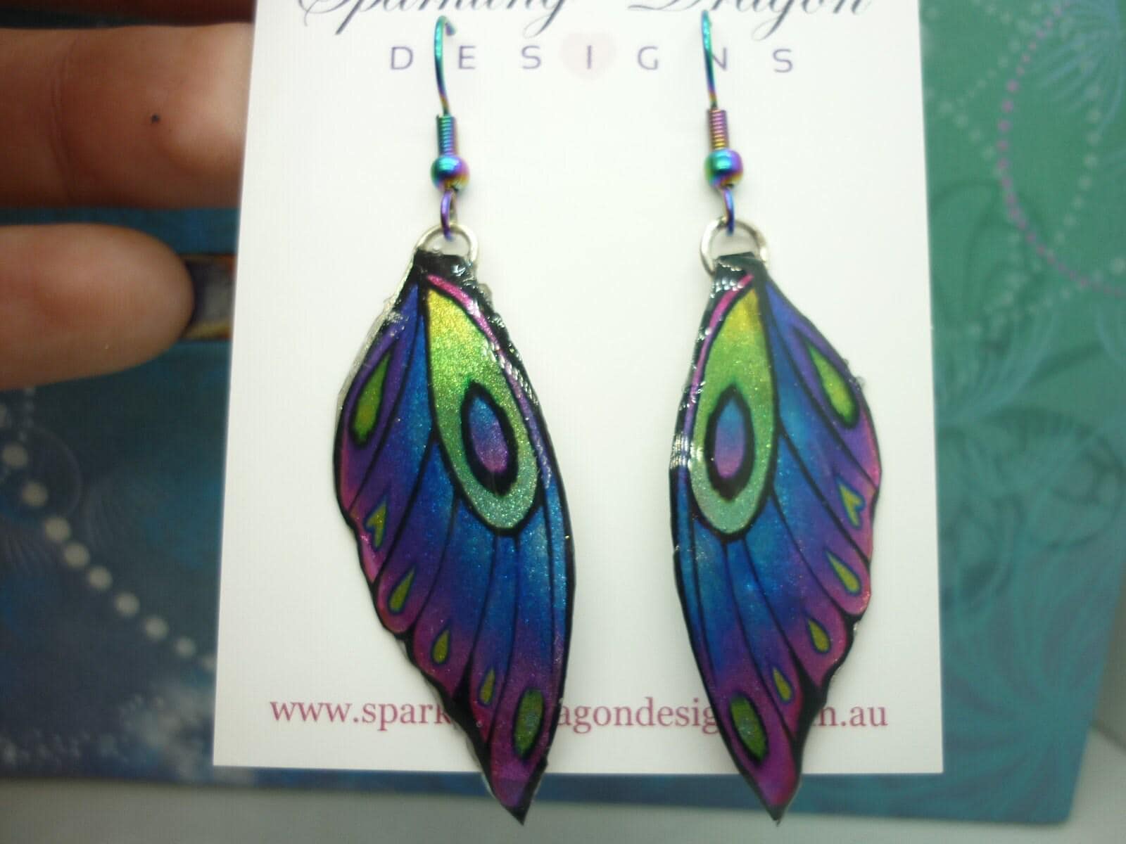 Butterfly wing earrings blue purple & pink - fairy jewelleryfairy wing earrings - sparkly - resin with glitter finish large - Image 7