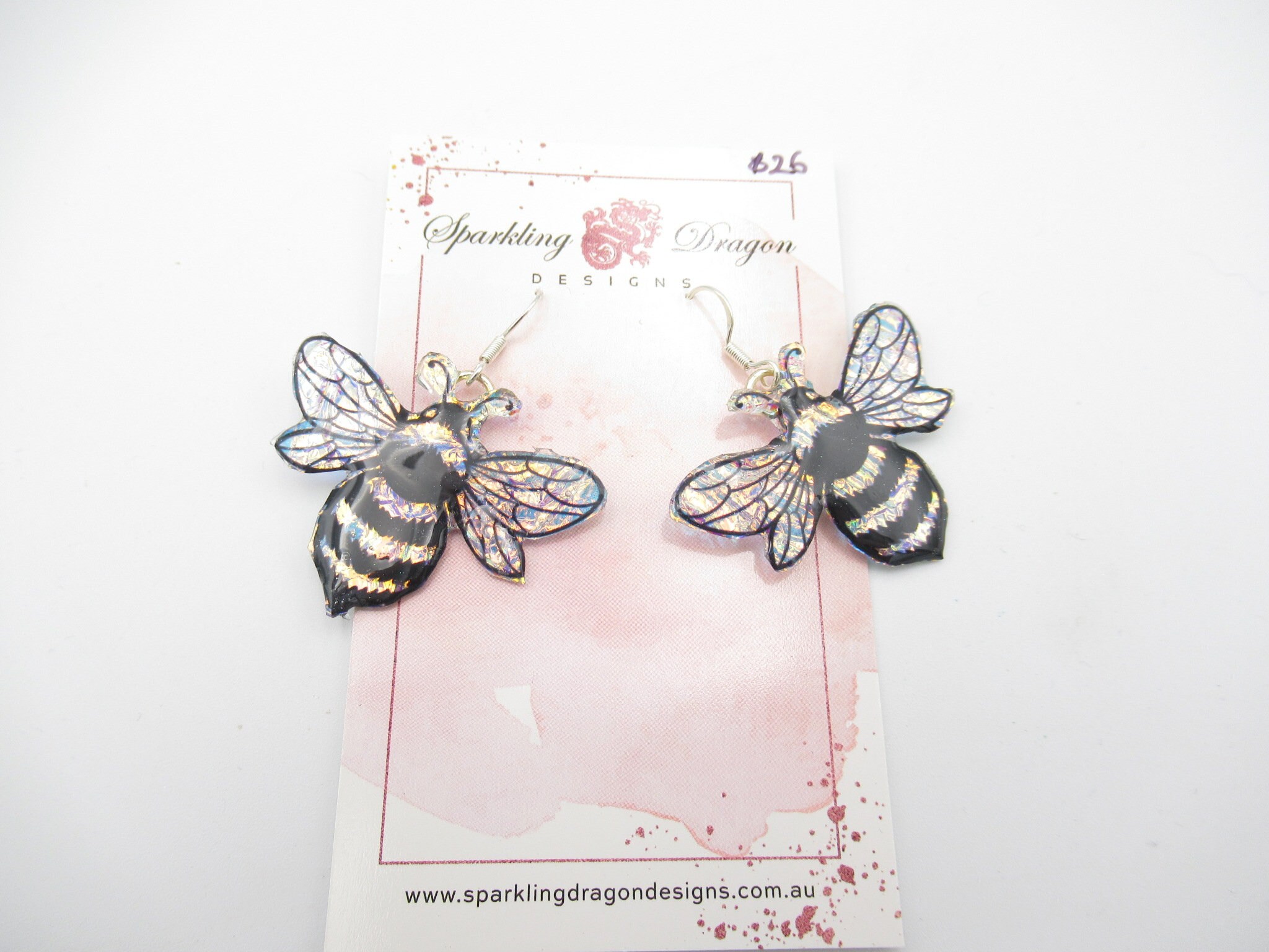 Shimmery Bee Earrings Big - Bumble Bee, Buzzy Bee, Spring Gift, Bee Lover, Iridescent Enchanting Wings Handcrafted - Image 8