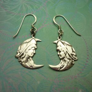 Vintage Sterling Silver Earrings Moon Goddess