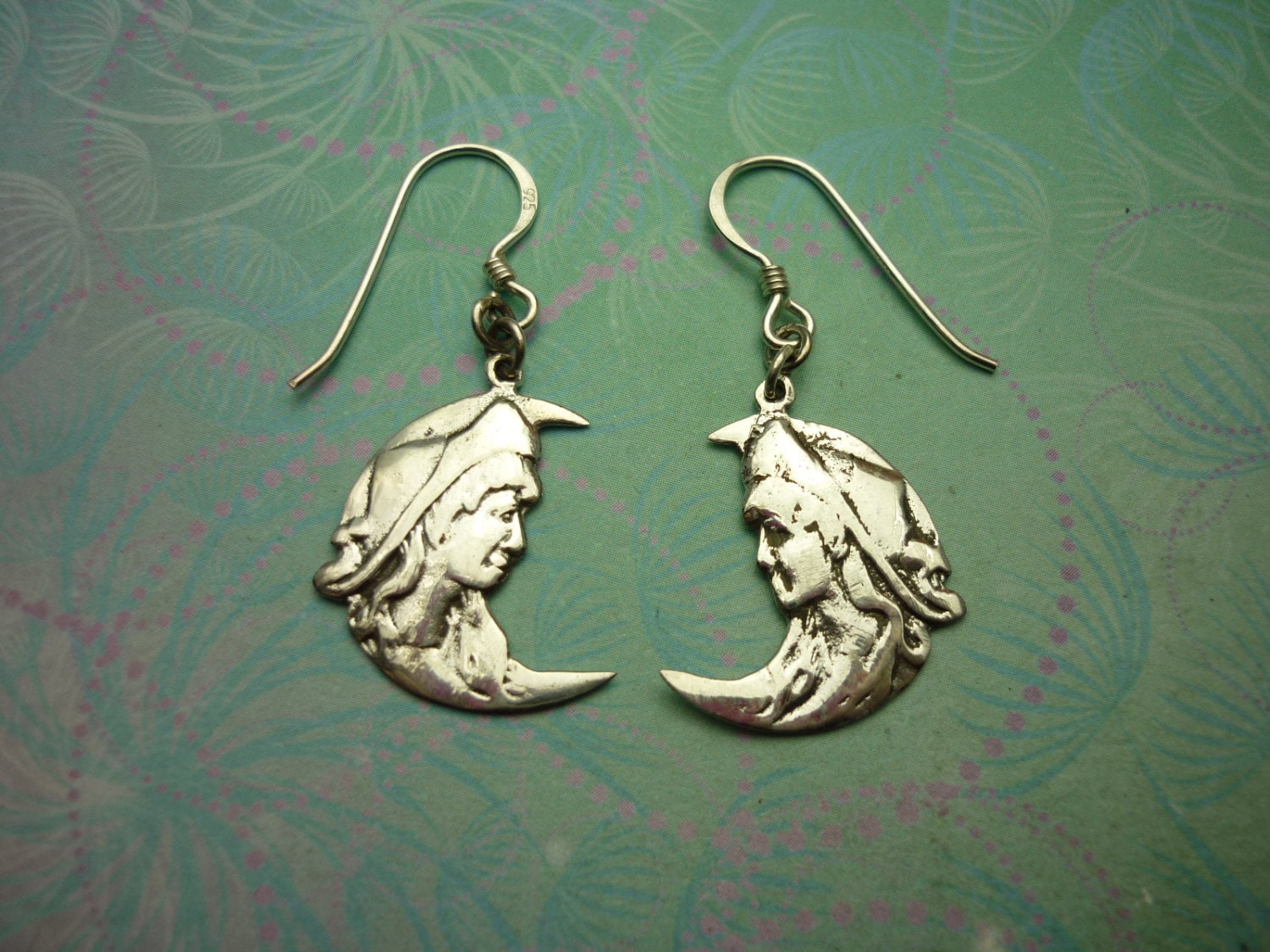 Vintage Sterling Silver Earrings Moon Goddess