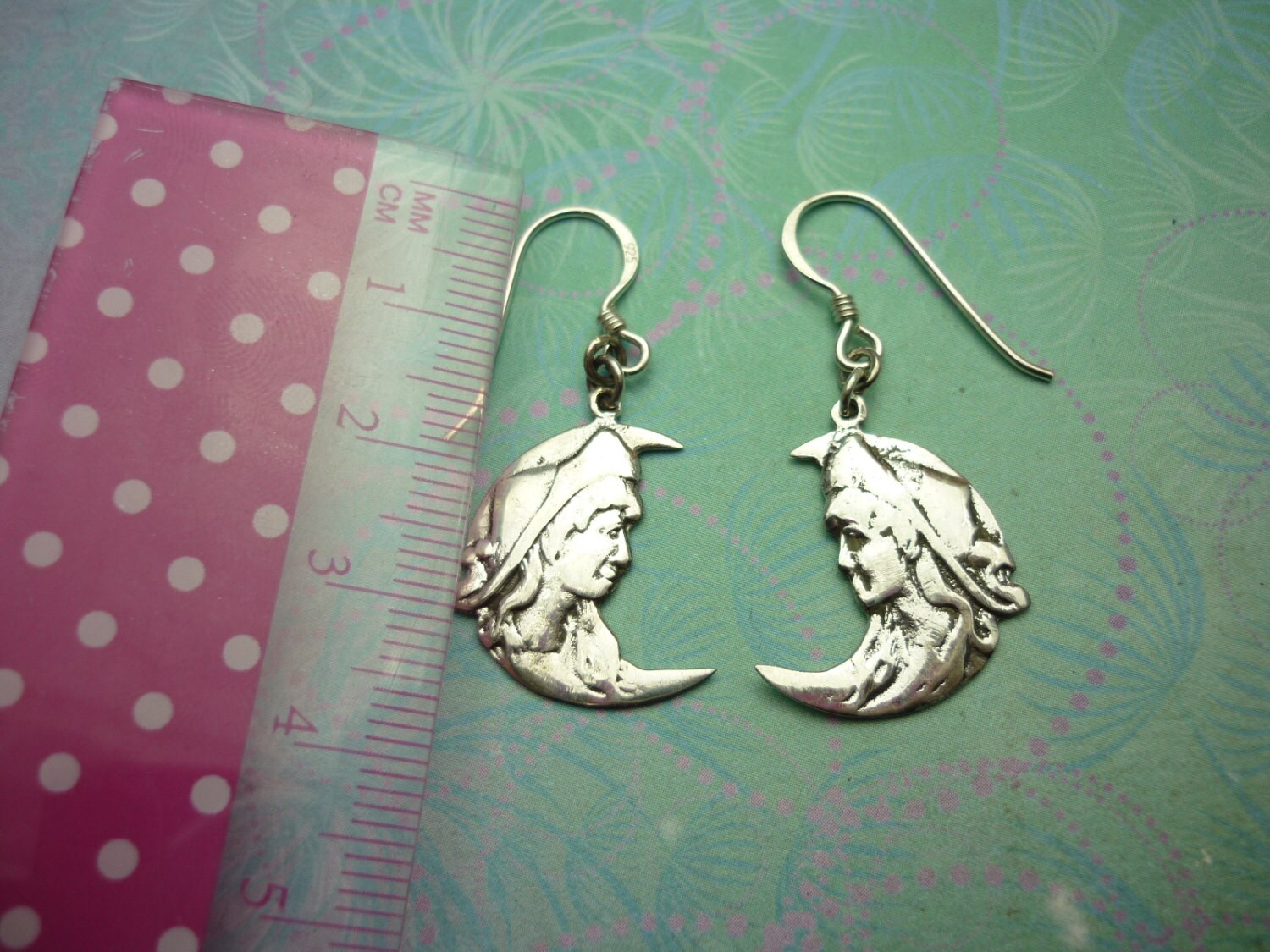 Vintage Sterling Silver Earrings Moon Goddess - Image 2
