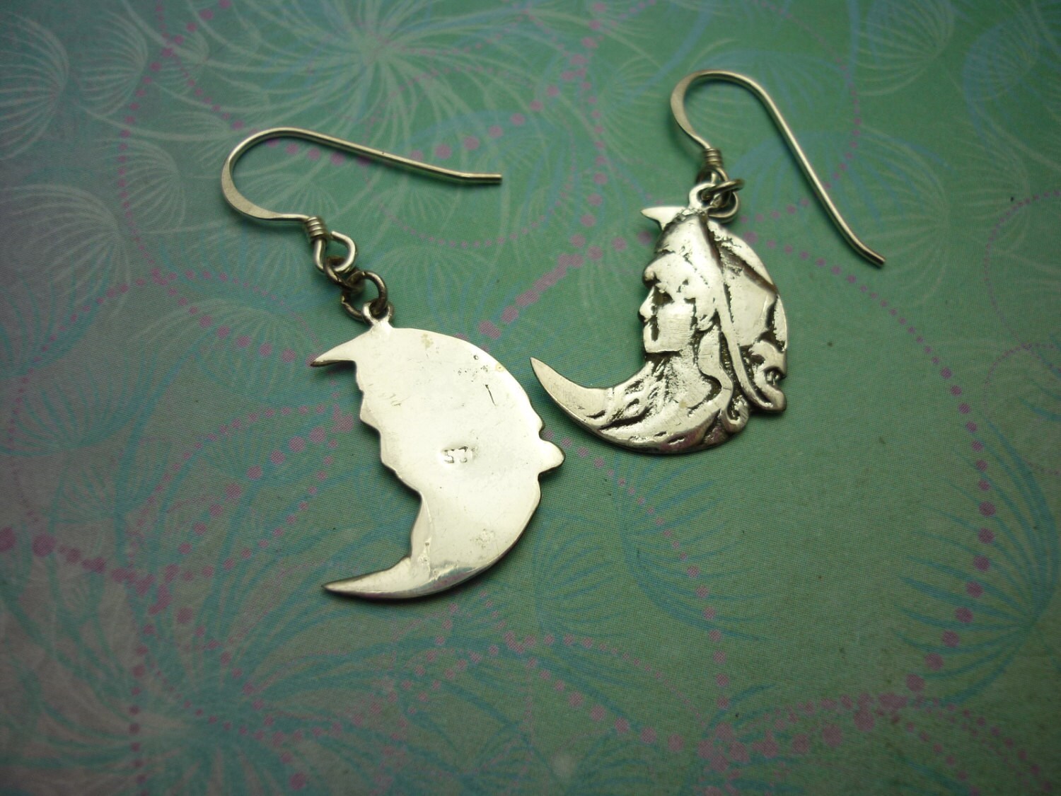 Vintage Sterling Silver Earrings Moon Goddess - Image 3