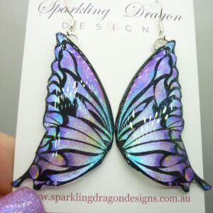 Butterfly Wing Earrings Purple Stained Glass- Fairy Jewellery, Fun Gift for her Fairy Wing Earrings - Sparkly - Resin with Glitter Finish
