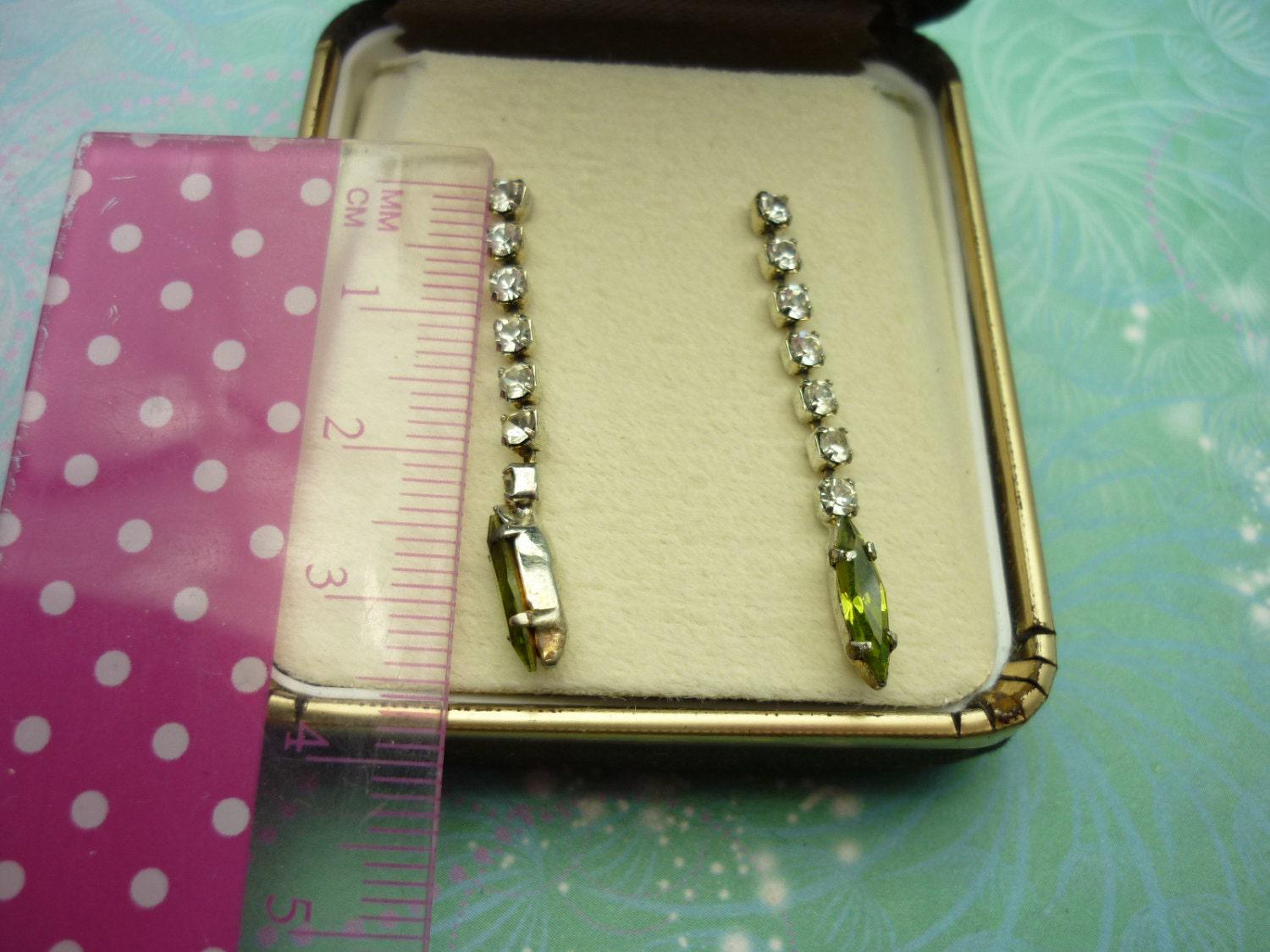Vintage sterling silver earrings - green/yellow navette - Image 2