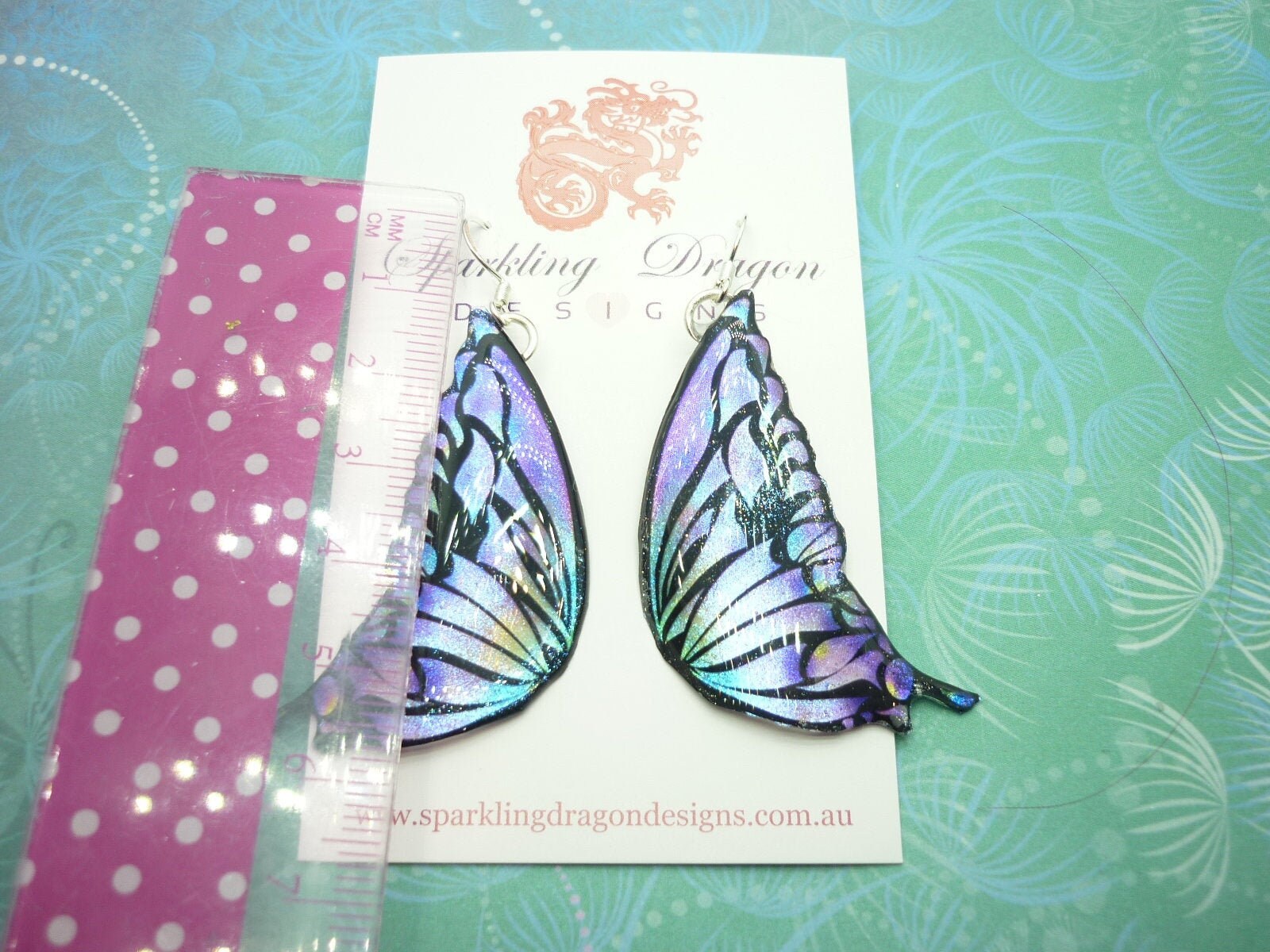 Butterfly Wing Earrings Purple Stained Glass- Fairy Jewellery, Fun Gift for her Fairy Wing Earrings - Sparkly - Resin with Glitter Finish - Image 5